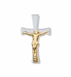 7/8 x 1/2 Inch Two-Tone Silver and Gold Crucifix Lapel Pin