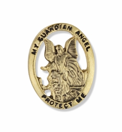 7/8 x 11/16  Inch Antiqued Gold My Guardian Angel-Protect Me Lapel Pin