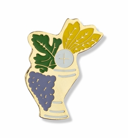 7/8 x 5/8 Inch Gold Plated and Enameled Communion Chalice Lapel Pin