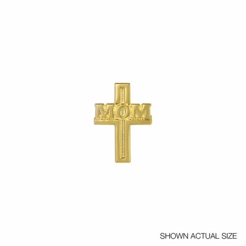 7/8 x 9/16 Inch Gold "Mom" Cross Lapel Pin with Verse Card