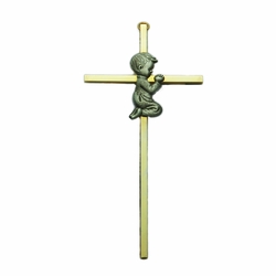 7 Inch Baby Boy Pewter and Brass Wall Cross