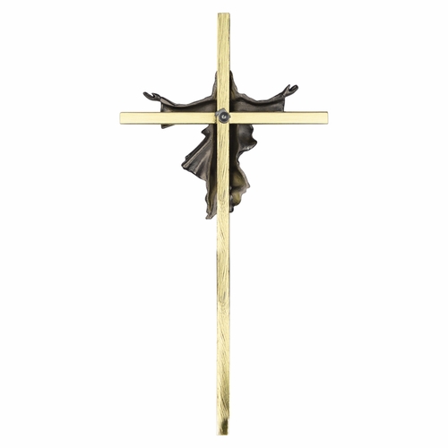 7 Inch Brass and Antiqued Pewter Risen Christ Wall Crucifix