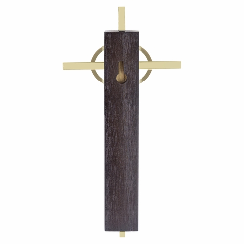 7 Inch Brass and Dark Wood Wedding Wall Cross