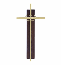 7 Inch Brass and Dark Wood Wedding Wall Cross