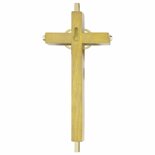 7 Inch Brass and Oak Wedding Wall Cross