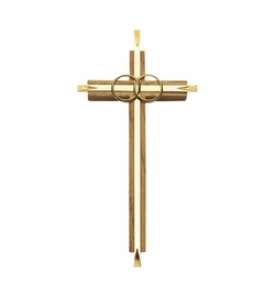 7 Inch Brass and Oak Wedding Wall Cross