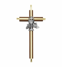 7 Inch Brass and Walnut First Communion Wall Cross