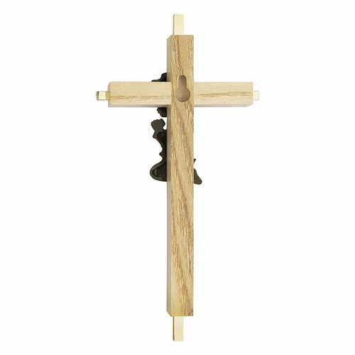 7 Inch Brass, Pewter and Oak Wood Baby Boy Wall Cross