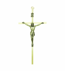7 Inch Brass Wall Crucifix with Antiqued Gold Pewter Corpus