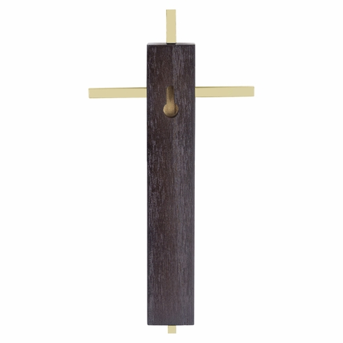 7 Inch Dark Wood and Brass Wall Cross