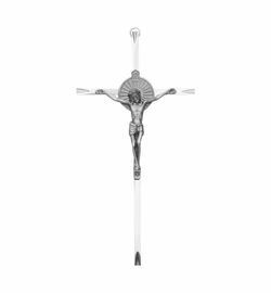 7 Inch Engraved Silver Plated Wall Crucifix with Sunburst Corpus