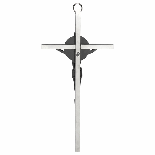 7 Inch Engraved Silver Plated Wall Crucifix with Sunburst Corpus