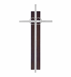 7 Inch Silver Plated and Dark Wood Wedding Wall Cross