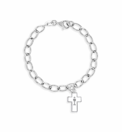 7 Inch Silver Plated Cross with Chalice Charm Bracelet