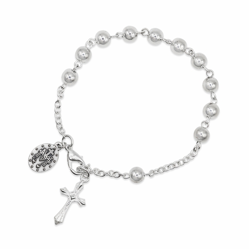 7 Inch Silver Plated Miraculous Medal Rosary Bracelet