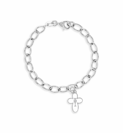7 Inch Silver Plated Round Cross with Chalice Charm Bracelet