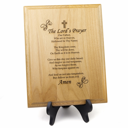7 x 9 Inch Engraved "Catholic Lord's Prayer" Genuine Alder Wood Wall or Table Decor Art