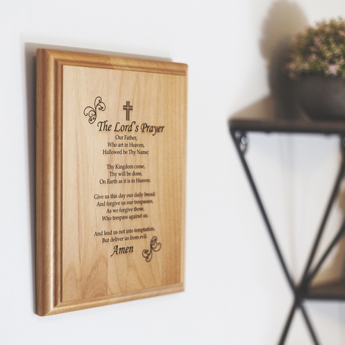 7 x 9 Inch Engraved "Catholic Lord's Prayer" Genuine Alder Wood Wall or Table Decor Art