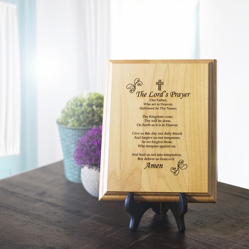 7 x 9 Inch Engraved "Catholic Lord's Prayer" Genuine Alder Wood Wall or Table Decor Art