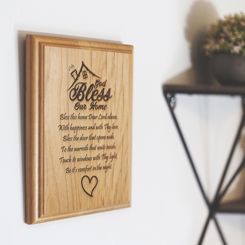 7 x 9 Inch Engraved "House Blessing" Genuine Alder Wood Wall or Table Decor Art