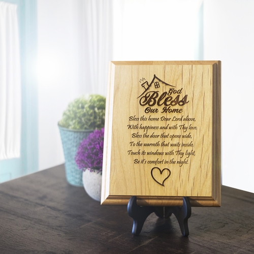 7 x 9 Inch Engraved "House Blessing" Genuine Alder Wood Wall or Table Decor Art