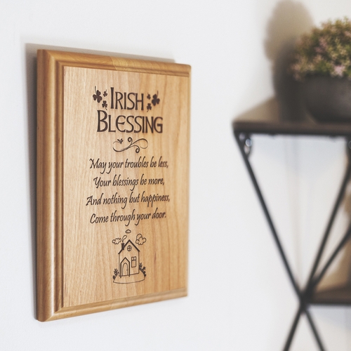 7 x 9 Inch Engraved "Irish Blessing" Genuine Alder Wood Wall or Table Decor Art