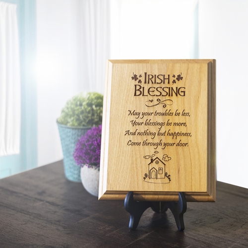 7 x 9 Inch Engraved "Irish Blessing" Genuine Alder Wood Wall or Table Decor Art