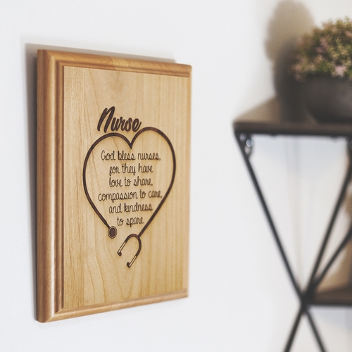 7 x 9 Inch Engraved "Nurse Blessing" Genuine Alder Wood Wall or Table Decor Art