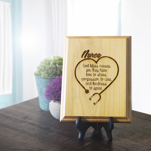7 x 9 Inch Engraved "Nurse Blessing" Genuine Alder Wood Wall or Table Decor Art