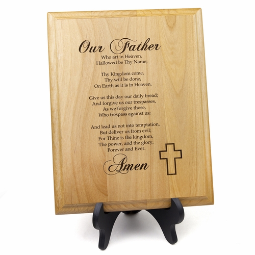 7 x 9 Inch Engraved "Protestant Lord's Prayer" Genuine Alder Wood Wall or Table Decor Art