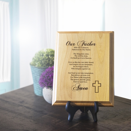 7 x 9 Inch Engraved "Protestant Lord's Prayer" Genuine Alder Wood Wall or Table Decor Art
