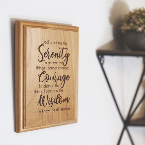 7 x 9 Inch Engraved "Serenity Prayer" Genuine Alder Wood Wall or Table Decor Art