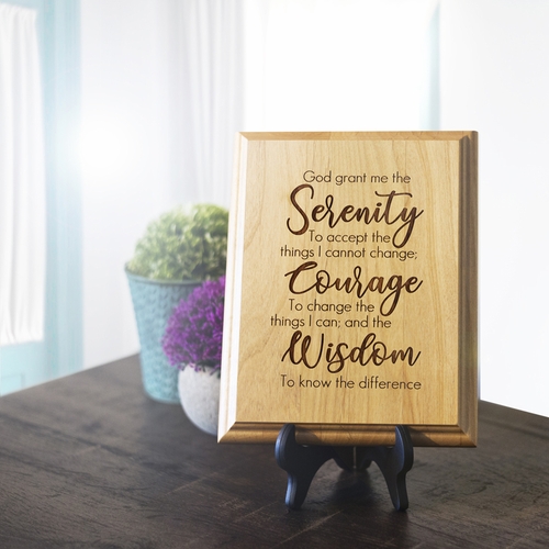 7 x 9 Inch Engraved "Serenity Prayer" Genuine Alder Wood Wall or Table Decor Art
