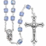 7mm Capped Light Blue Sapphire Bead Rosary with Crucifix and Madonna with Baby Center