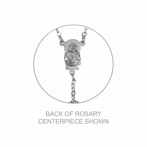 7mm Capped Sapphire Bead Rosary with Crucifix and Madonna with Baby Center
