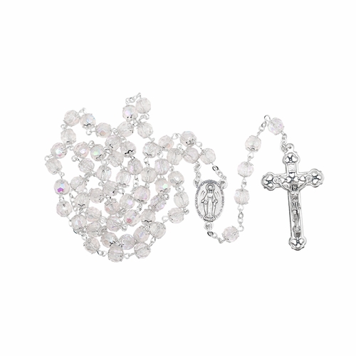 7mm Crystal Glass Capped Beads Rosary with Crucifix and Miraculous Center