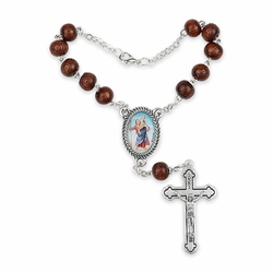 7mm Dark Wood Beads Auto Rosary with Crucifix and St. Christopher Center