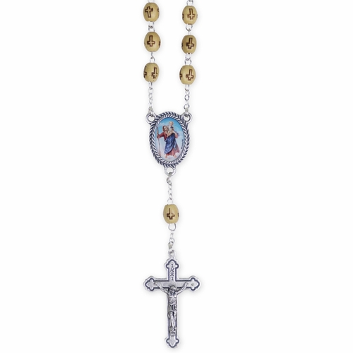 7mm Light Wood Cross Beads Auto Rosary with Crucifix and St. Christopher Center