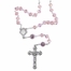 7mm Pink Glass Cut Crystal Flower Beads Rosary with Crucifix and Miraculous Center