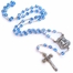 7mm Round Sapphire Crystal Glass Beads Rosary with Crucifix and St. Michael Center