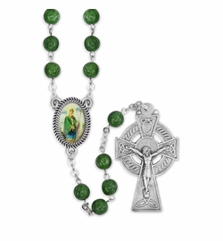 7mm Shamrock Beads and St. Patrick Photo Center Rosary