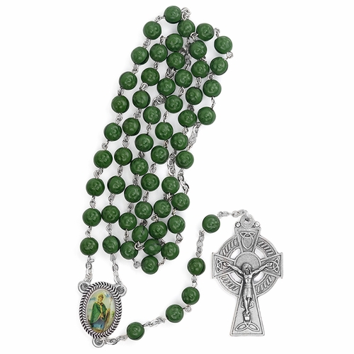 7mm Shamrock Beads and St. Patrick Photo Center Rosary