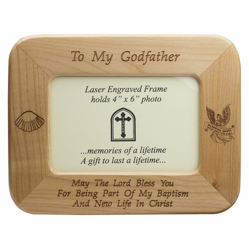 8-1/2 x 6-1/2 Inch Maple Wood Baptism Godfather Photo Frame