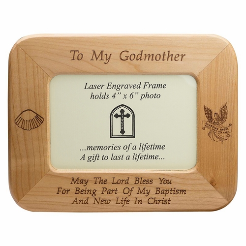 8-1/2 x 6-1/2 Inch Maple Wood Baptism Godmother Photo Frame