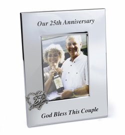 8-1/4 Inch Silver Plated 25th Wedding Anniversary Photo Frame