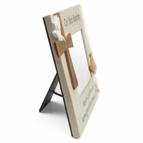 8-3/4 x 6-3/4 Inch Stone Resin Baptism Photo Frame-Holds 4 x 6 Inch Photo