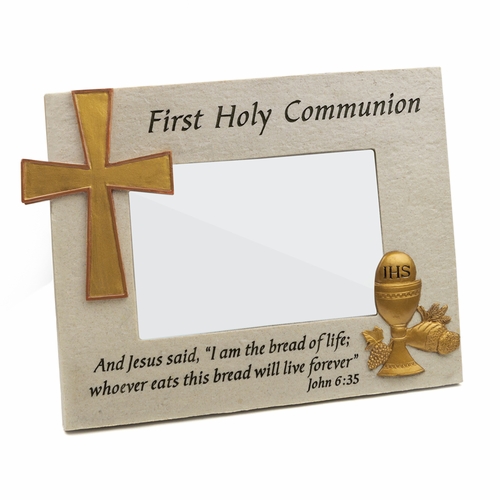 8-3/4 x 6-3/4 Inch Stone Resin First Holy Communion Photo Frame-Holds 4 x 6 Inch Photo