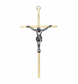 8 Inch Brass and Pewter Wall Crucifix