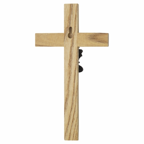 8 Inch Enameled Brass and Oak Wood Baby Girl Wall Cross