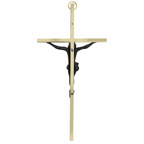 8 Inch Engraved Brass and Pewter Wall Crucifix